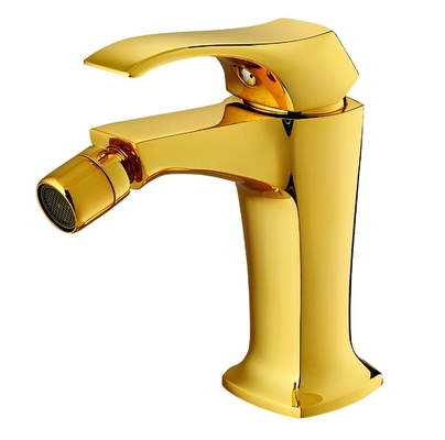 Tropfenfreie hellgoldene Bidet-Mischbatterien, 157 mm, hohes Becken, heiße und kalte Wasserhähne