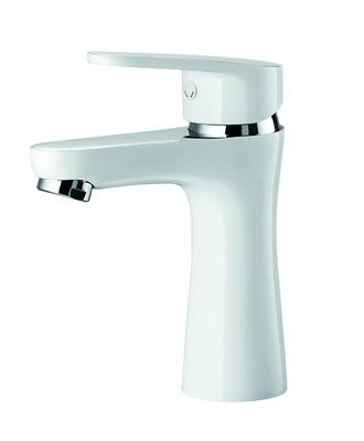 Zeitgenössischer Badezimmer-Waschbecken-Hahn Messing, halb verchromt, halb weiß